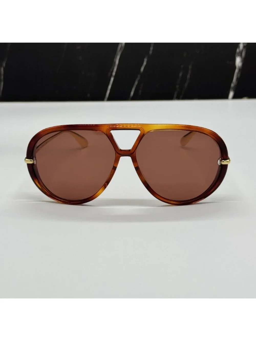 New Bottega Veneta Gold Brown Aviator Unisex Sunglasses BV1274S 003